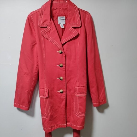 Old Navy Red Lined Button Front Belted Trench Coat Women's Size Large - Picture 7 of 10